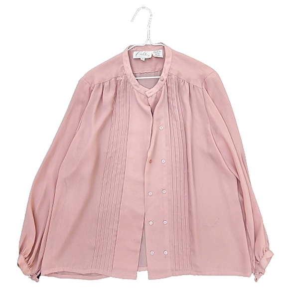 Vintage Cali Pleated Hidden Button Down Closure Dusty Rose Coquette Blouse ♥️ - Picture 1 of 3